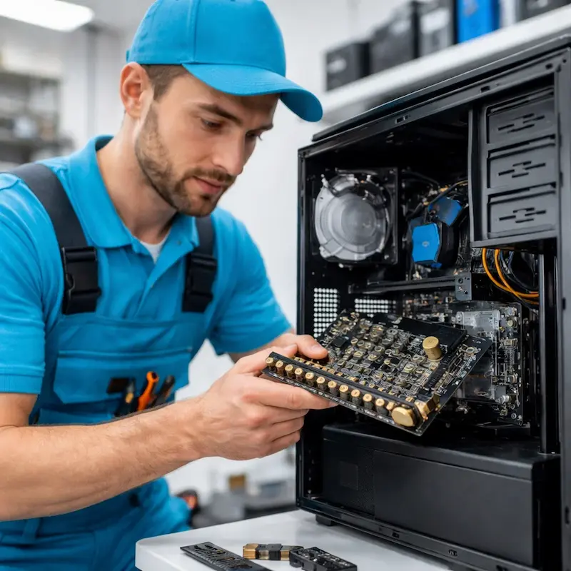 Мастер устанавливает звуковую карту на ПК в Архангельске